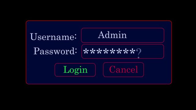 Digital log-in interface with admin access and password field, glowing green caber security us for software development and network authentication concepts