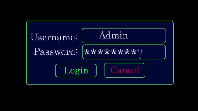 Digital log-in interface with admin access and password field, glowing green caber security us for software development and network authentication concepts
