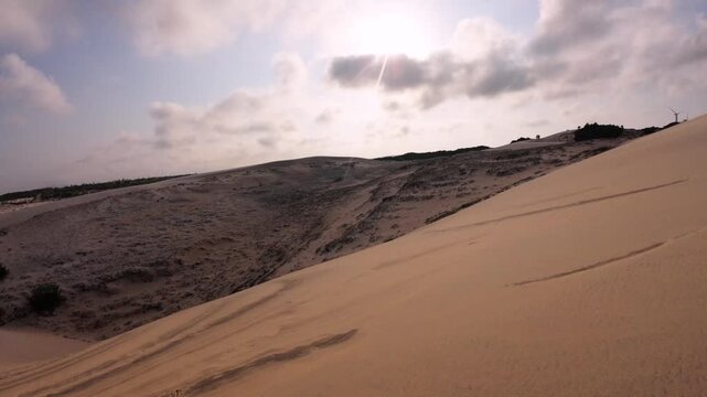 Bright Daylight Horizontal Pan Of Scenic Desert Landscape In Bau Trang