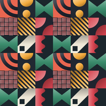 Seamless mirror pattern in black, pink, red - decorative gradient geometric background for wallpaper, textile and wrapping paper design