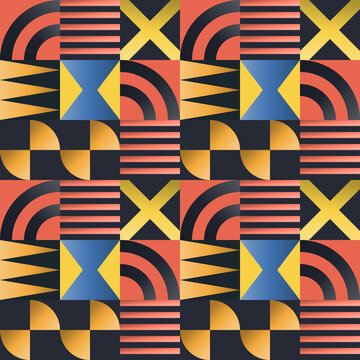 Seamless abstract pattern in black, gold, orange - creative gradient geometric background for wallpaper, textile and wrapping paper design