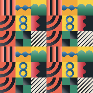 Seamless abstract pattern in yellow, blue, orange - elegant gradient geometric background for wallpaper, textile and wrapping paper design