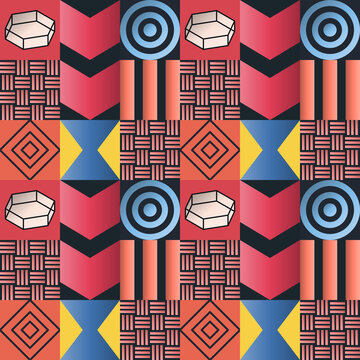 Seamless mirror pattern in black, pink, sky blue - decorative line art gradient geometric background for wallpaper, textile and wrapping paper design