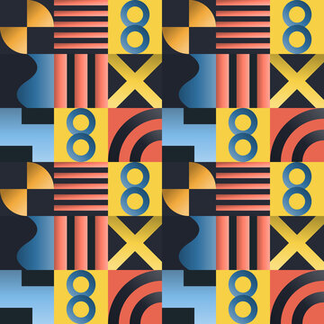 Seamless abstract pattern in black, gold, orange - stylish gradient geometric background for wallpaper, textile and wrapping paper design