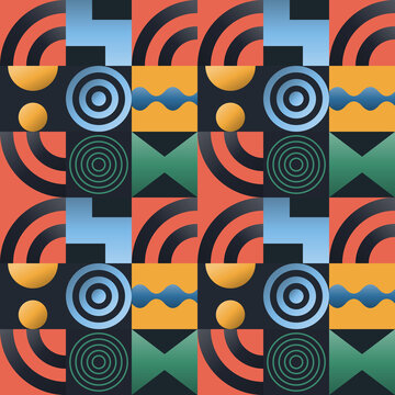 Seamless pixel pattern in black, sky blue, yellow - modern line art gradient geometric background for wallpaper, textile and wrapping paper design