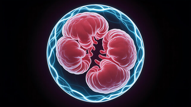 Cluster of embryos developing inside a protective spherical membrane structure