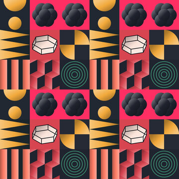 Seamless geometric pattern in red, cream, black - creative line art gradient geometric background for wallpaper, textile and wrapping paper design