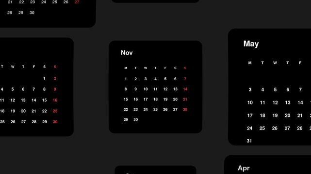 Calendar Slideshow Animation 12 Months Motion Background