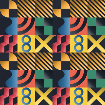 Seamless abstract pattern in orange, black, yellow - minimalist gradient geometric background for wallpaper, textile and wrapping paper design