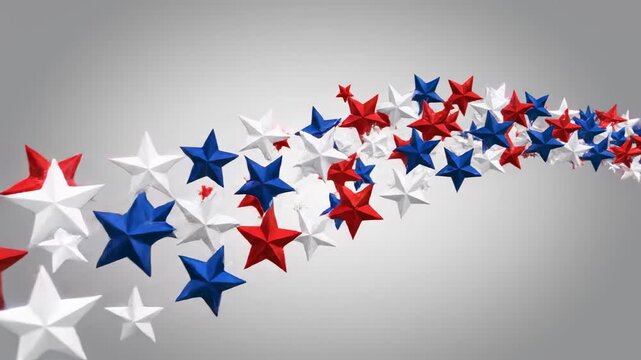 Red white and blue stars flowing in motion