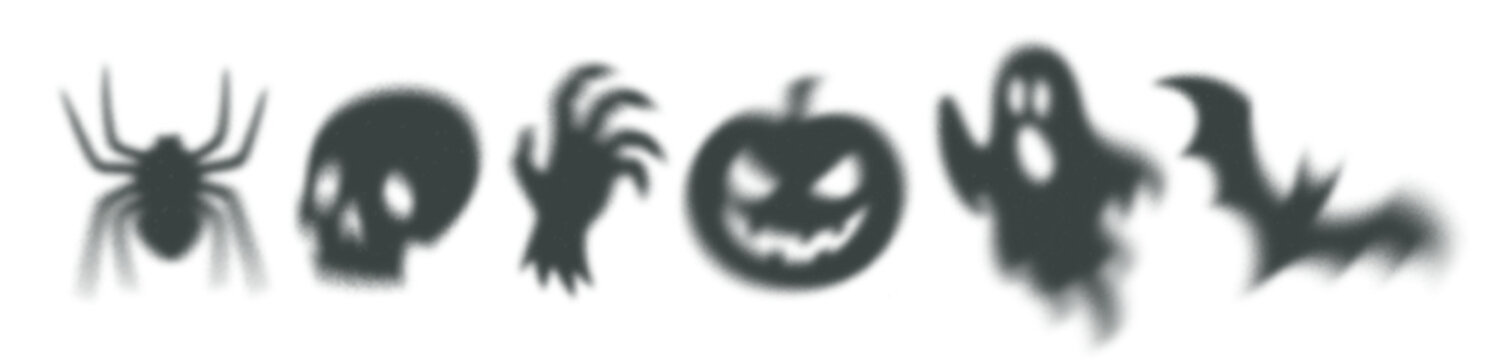 Spooky Halloween Shadow Overlay. Scary Horror Transparent Silhouettes. Creepy Bat, Pumpkin and Zombie Monster Hand Elements. Isolated Ghost, Spider and Skull Figure Border for Haunting Posters