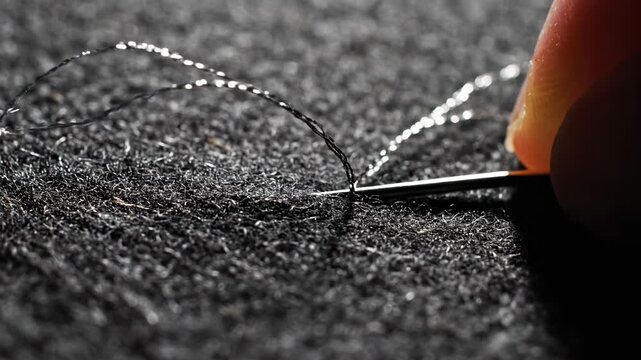 Sewing silver thread through dark fabric