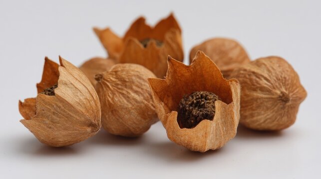 Close up of golden husks against a white background studio shot for various uses