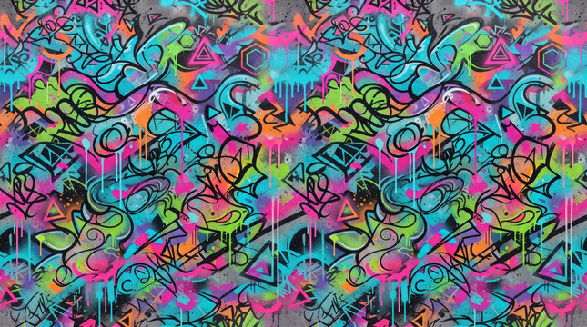 Abstract Colorful Graffiti Street Art Pattern Background on Concrete Wall