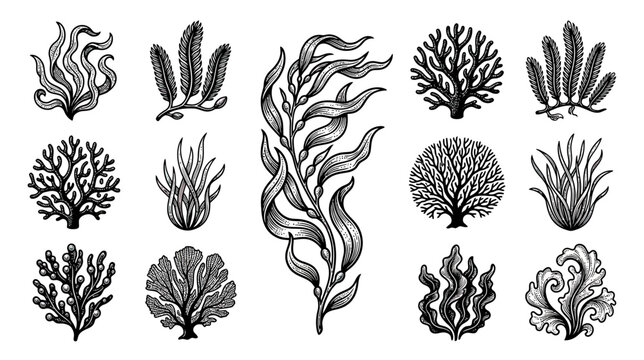 Vintage Botanical Illustrations of Marine Plants and Corals