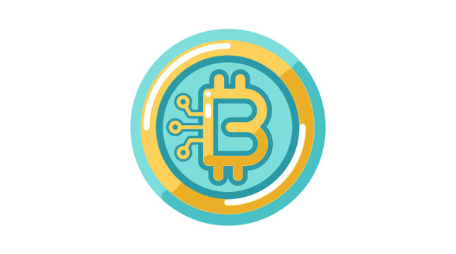 Bitcoin cryptocurrency coin icon with digital circuit lines
