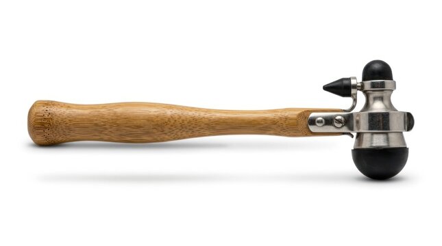 Ball peen hammer with wooden handle isolated on white background