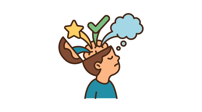 Open mind with creative thoughts and ideas symbols