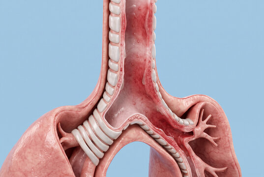 Anatomical Illustration of Human Trachea, Bronchi, and Upper Lungs for Medical Education