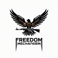 Fototapeta premium Freedom eagle mechanical wings symbolizing innovation and power. Industrial bird design for tech and liberty branding with precision engineering el...