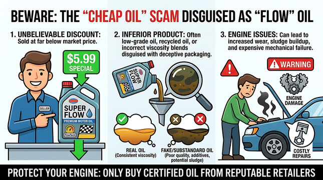Beware of Cheap Oil Scams Disguised as Flow Oil Protect Your Engine.