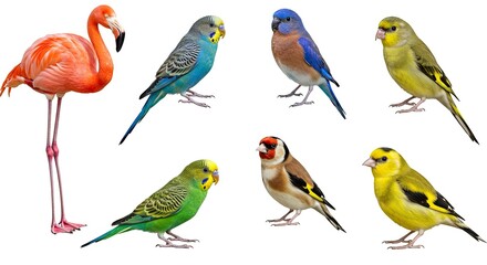 Fototapeta premium Various colorful birds isolated on white background for design elements