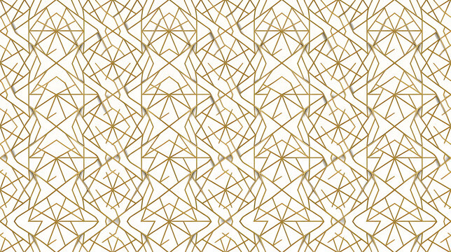 Seamless golden geometric line pattern on cream background