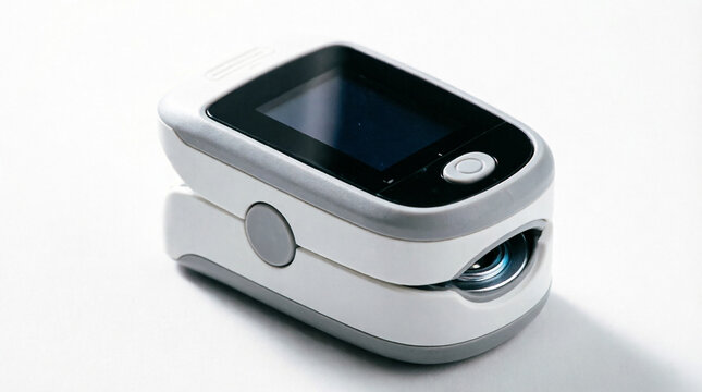 Digital Fingertip Pulse Oximeter Device On Clean White Background