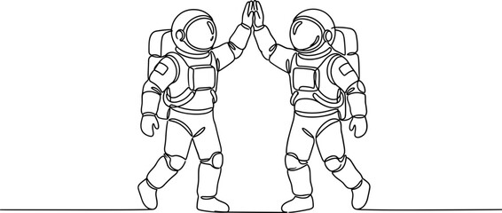 Continuous line drawing of two astronauts giving a high five. © punokawan
