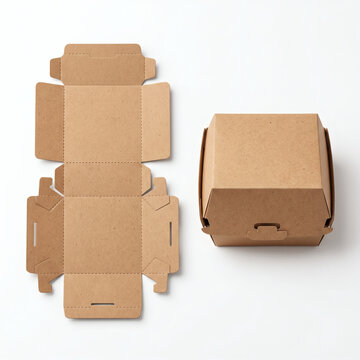 Blank Burger Box Mockup Isolated on White Background