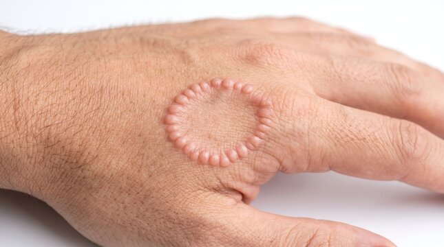 Close-up of Granuloma Annulare or Ring-Shaped Skin Condition on a Man's Hand