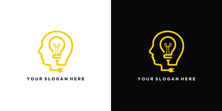 Creative lightbulb head logo design for innovative business ideas.