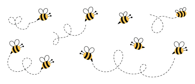 Bee icons, cute flying bumble bee collection for nature, honey and garden themes, modern flat vector design