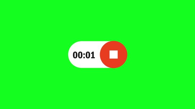 Recording button animation with play and pause functions; green background, 4K video.