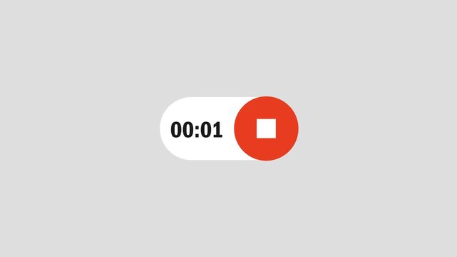 Record button animation, looping motion graphics, on/off concept, and microphone symbol; suitable for voice recording, transparent background, 4K video.