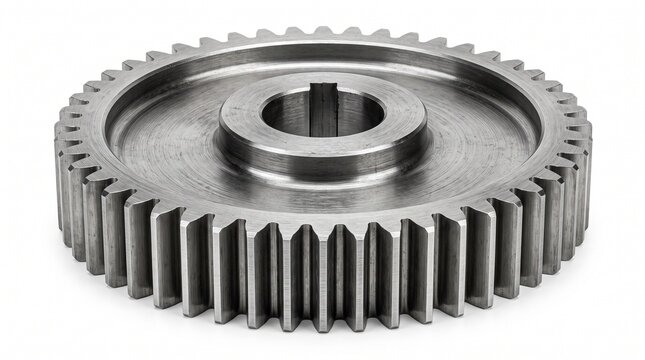 Industrial metal spur gear on white background