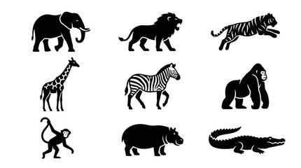 Fototapeta premium African safari and wild animal silhouette icon collection.
