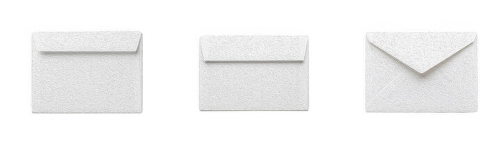 Fototapeta premium White Envelopes PNG Set, Blank Paper Mail Envelopes Isolated on White Background, Office, Communication, and Correspondence Concept Graphic Design Elements