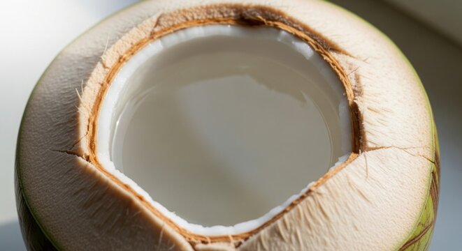 Fresh Young Coconut Opened with Natural Coconut Water Professional Food Photography
