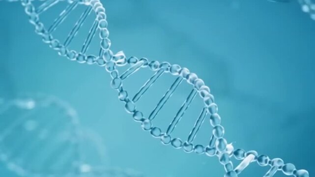 Abstract DNA helix structure on blue background
