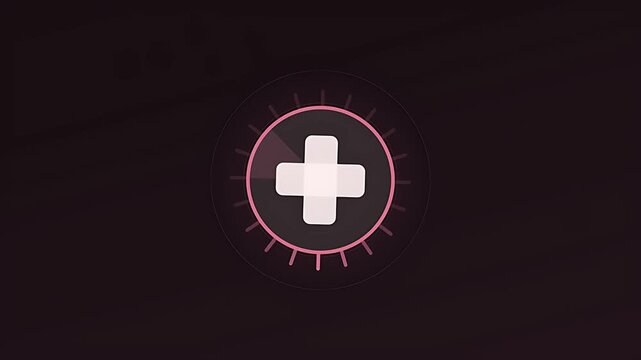 White plus sign within a glowing circular medical graphic element abstract background for health care assistance or emergency services symbol loop animation