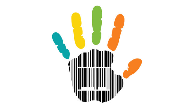 Colorful handprint with barcode palm icon design