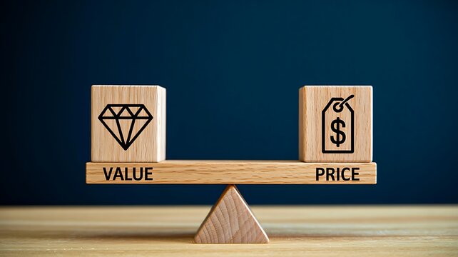 Business value and price comparison concept with balanced wooden blocks