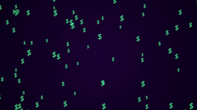 Procedural Animation of Abstract Background with Falling Green Dollar Symbols