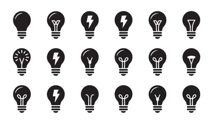 Collection of light bulb icons representing ideas and creativity in various styles silhouette. © VANU