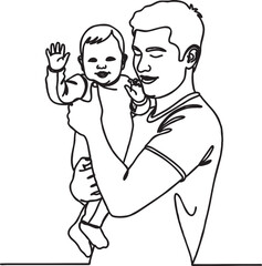 Man holding happy baby in arms a continuous line art drawing depicting parenthood and care parenthood illustration continuous minimalist happiness childhood tenderness affection