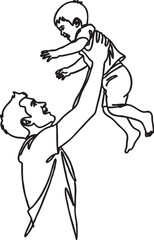 Fototapeta premium Minimalist single line graphic showing a happy father lifting his toddler high above his head during playtime with playtime parenting continuous minimalist illustration happiness
