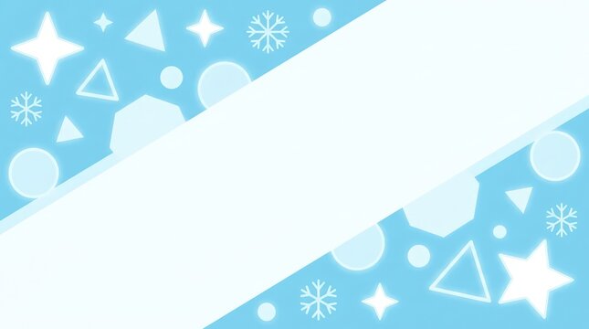 Light Blue Winter Background with Stars Snowflakes and White Copy Space