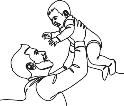 Continuous line style illustration of a loving father and infant with parenting daughter illustration minimalist affection togetherness happiness relationship nurturing paternity
