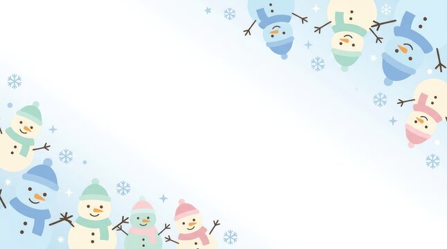 Cute Pastel Snowman Winter Border Background with Copyspace